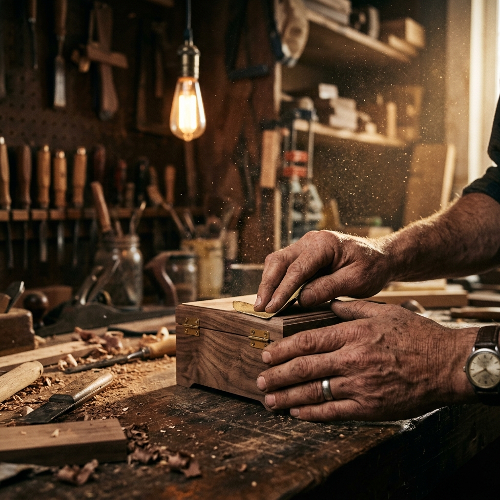 Artesão trabalhando em peça de madeira